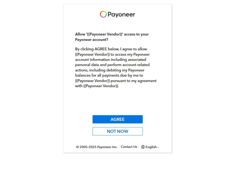 Payoneer consent: allow partner to access account data