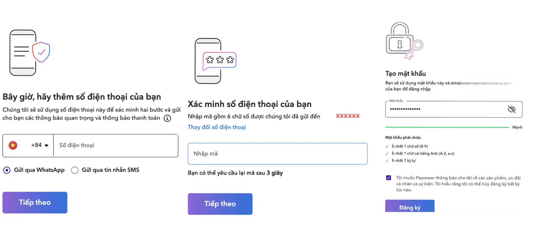 Hướng dẫn mở tài khoản doanh nghiệp Payoneer tại Việt Nam để nhận thanh toán toàn cầu - Image 3 Nhap ma OTP 6 so duoc gui den so dien thoai dang ky Payoneer. Image 3 Nhap ma OTP 6 so duoc gui den so dien thoai dang ky Payoneer.