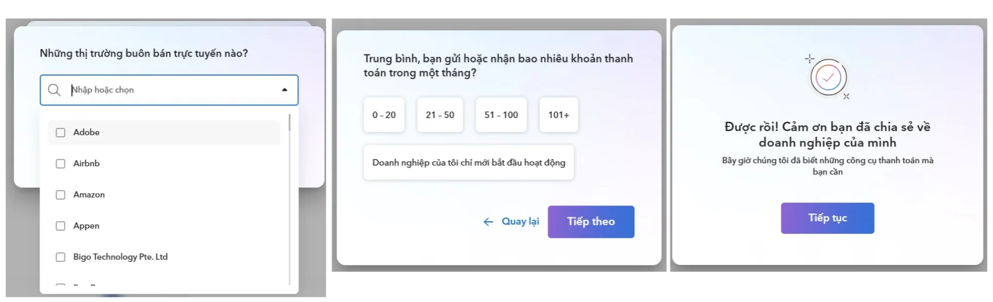 Hướng dẫn mở tài khoản doanh nghiệp Payoneer tại Việt Nam để nhận thanh toán toàn cầu - Image 6 Cau tra loi giup Payoneer de xuat cac tinh nang phu hop Image 6 Cau tra loi giup Payoneer de xuat cac tinh nang phu hop